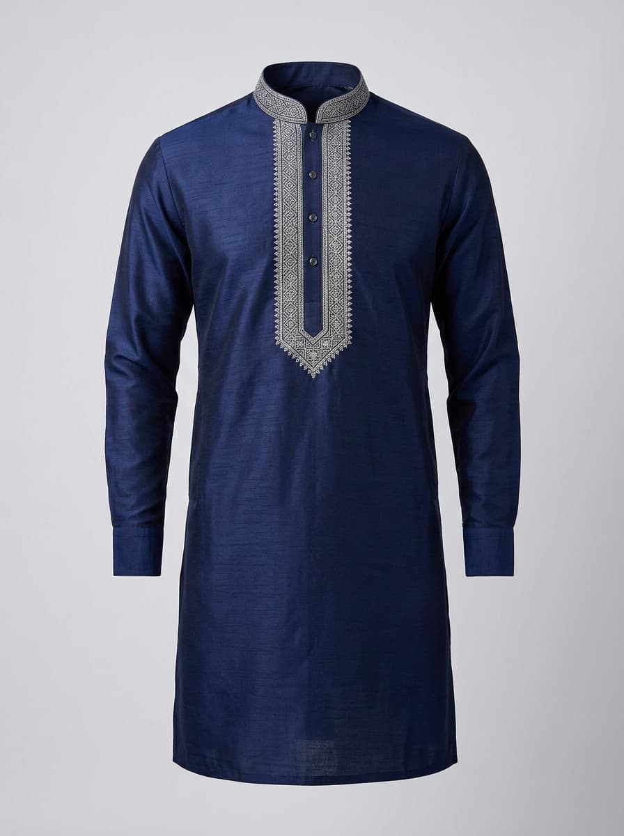 Royal Navy Embroidered Silk Panjabi