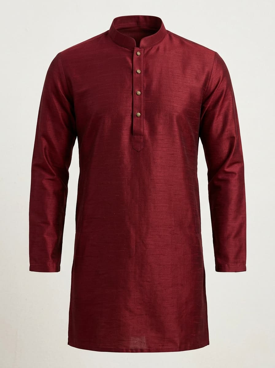 Deep Maroon Burgundy Raw Silk Panjabi