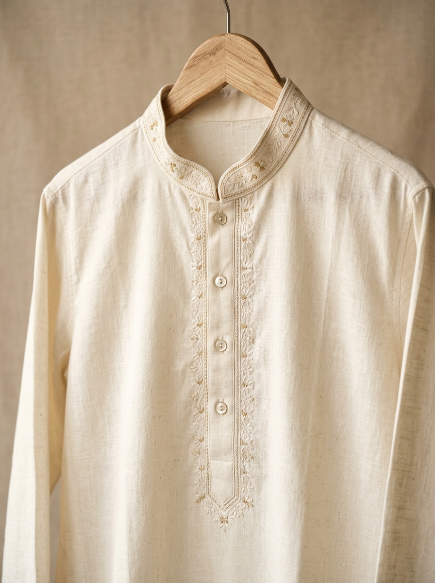 Off-White Pristine Linen Embroidered Panjabi